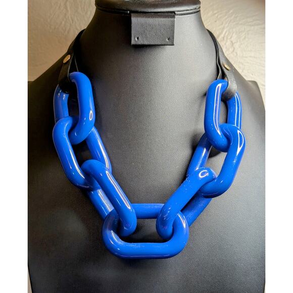 RARE Stamped BEN AMUN Blue Lucite Large Cuban Link Chain 22" Necklace